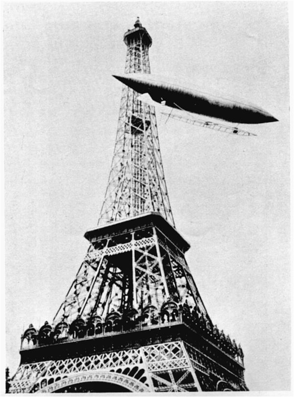 18 - Santos-Dumont’s “Number 6” rounding the Eiffel Tower in the process of winning the Deutsch de la Meurthe Prize, October 1901